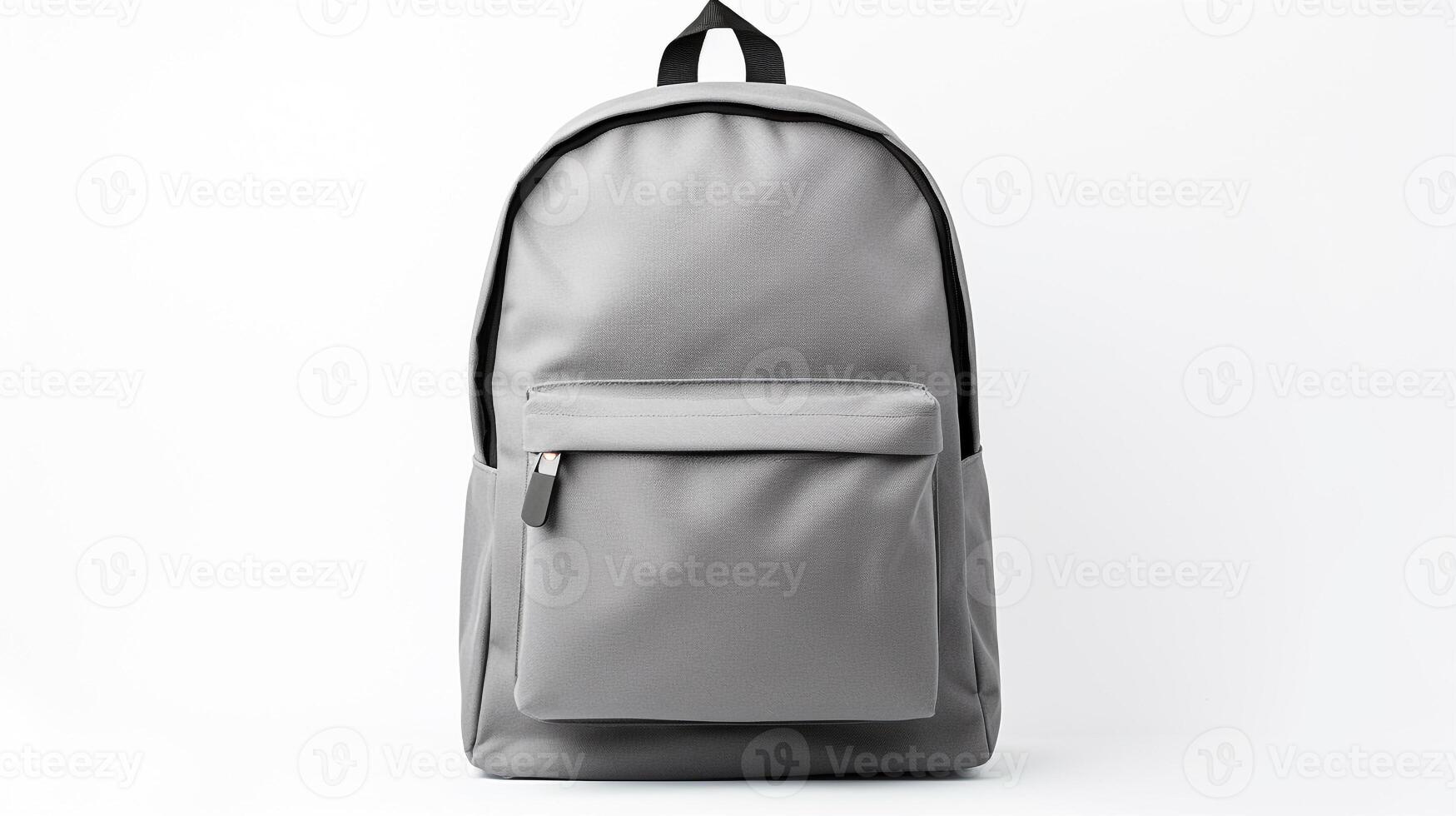 ai generiert grau Rucksack Tasche isoliert auf Weiß Hintergrund mit Kopieren Raum zum Werbung. ai generiert foto