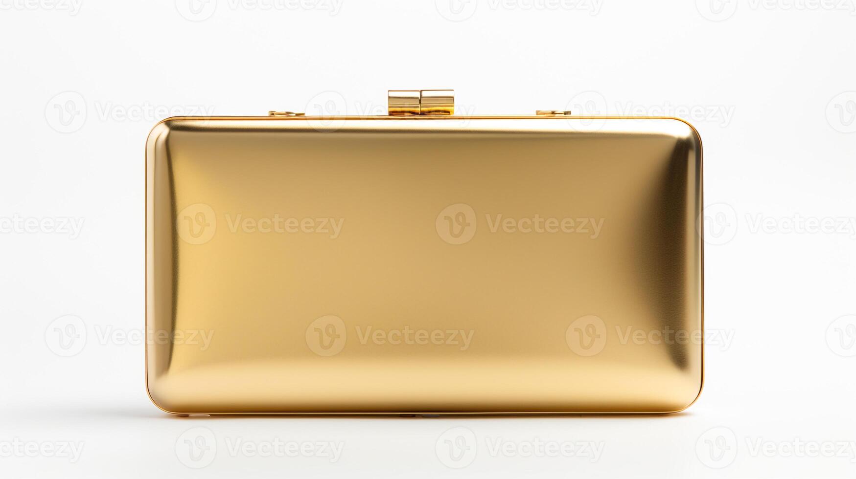 ai generiert Gold Minaudiere Tasche isoliert auf Weiß Hintergrund mit Kopieren Raum zum Werbung. ai generiert foto