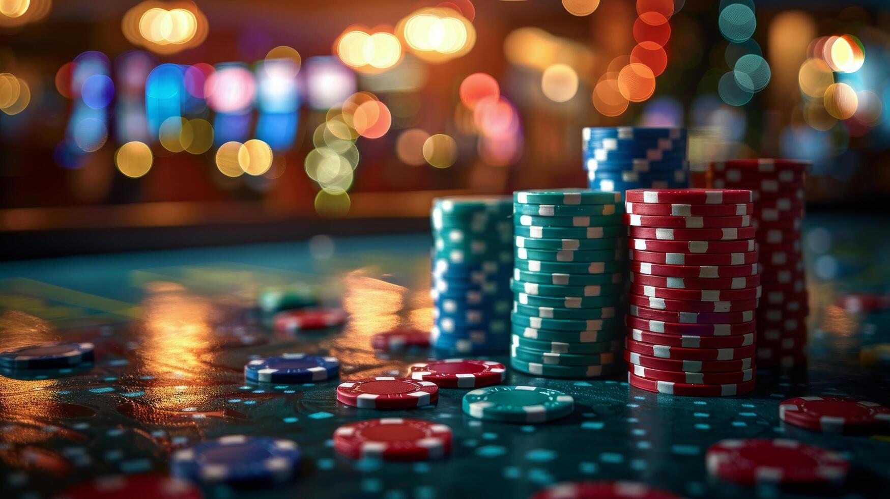 ai generiert ein Stapel von Poker Chips auf ein Tabelle foto