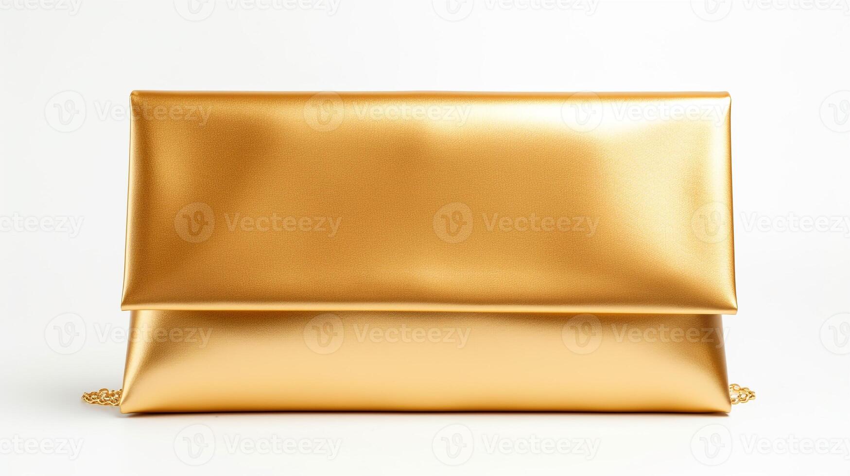 ai generiert Gold Kupplung Tasche isoliert auf Weiß Hintergrund mit Kopieren Raum zum Werbung. ai generiert foto