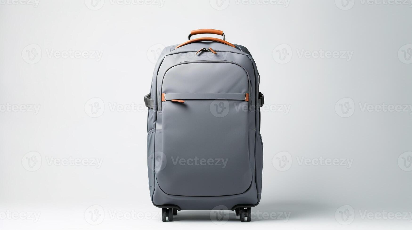 ai generiert grau rollen Rucksack Tasche isoliert auf Weiß Hintergrund mit Kopieren Raum zum Werbung. ai generiert foto