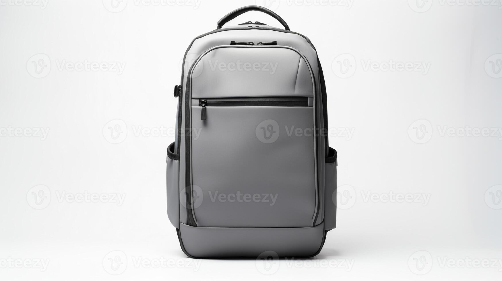 ai generiert grau rollen Rucksack Tasche isoliert auf Weiß Hintergrund mit Kopieren Raum zum Werbung. ai generiert foto