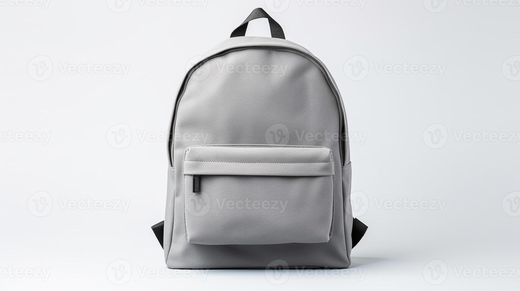 ai generiert grau Schule Rucksack Tasche isoliert auf Weiß Hintergrund mit Kopieren Raum zum Werbung. ai generiert foto