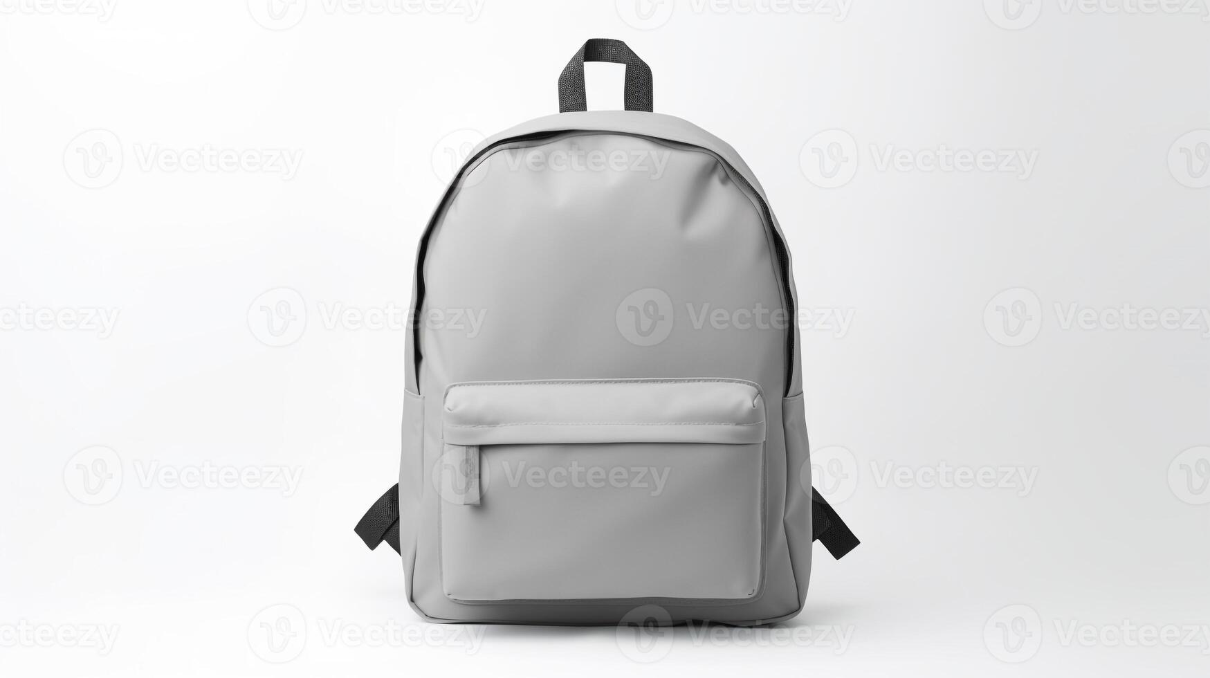 ai generiert grau Tagesrucksack Tasche isoliert auf Weiß Hintergrund mit Kopieren Raum zum Werbung. ai generiert foto