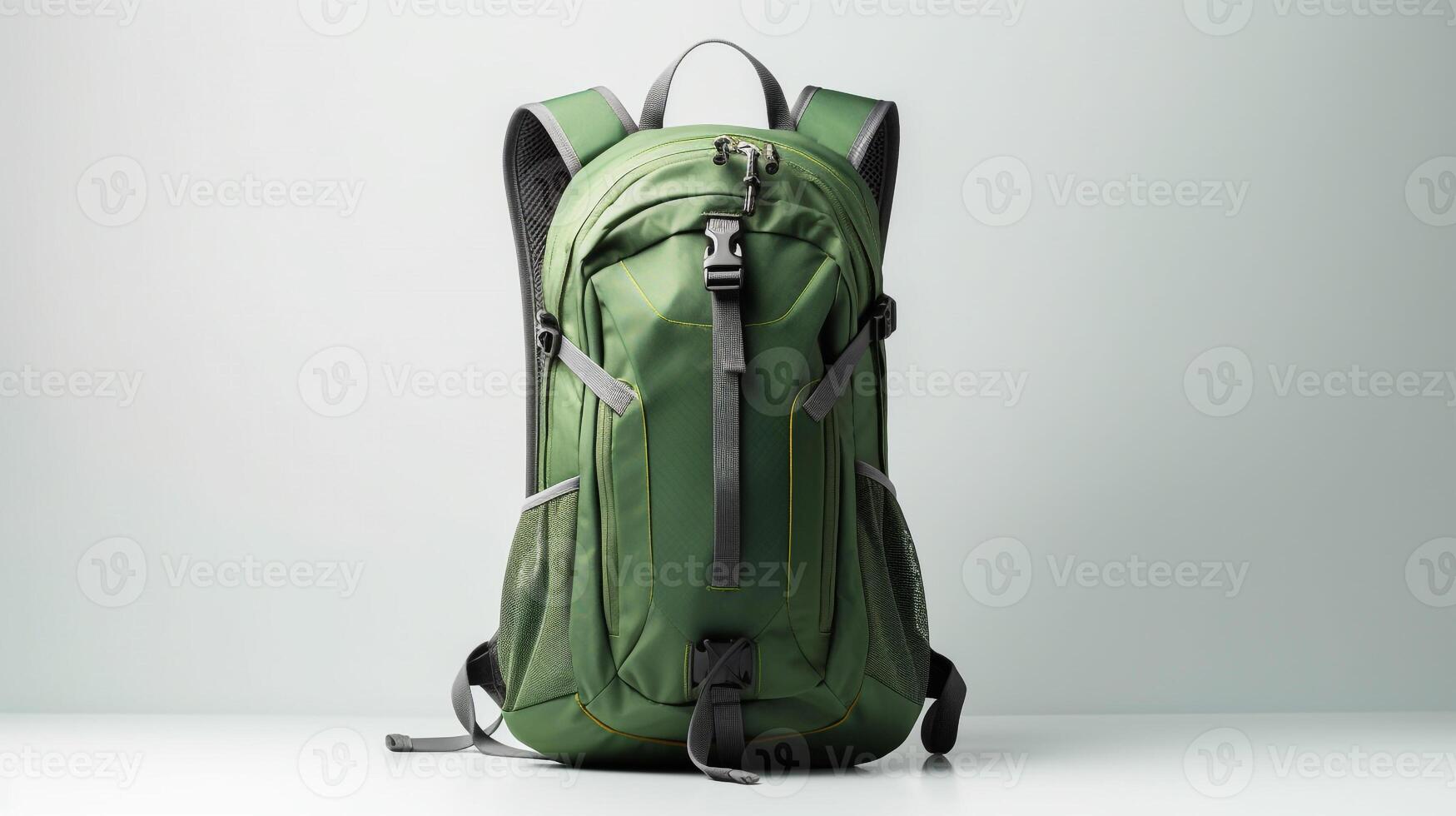 ai generiert Grün Flüssigkeitszufuhr Rucksack Tasche isoliert auf Weiß Hintergrund mit Kopieren Raum zum Werbung. ai generiert foto