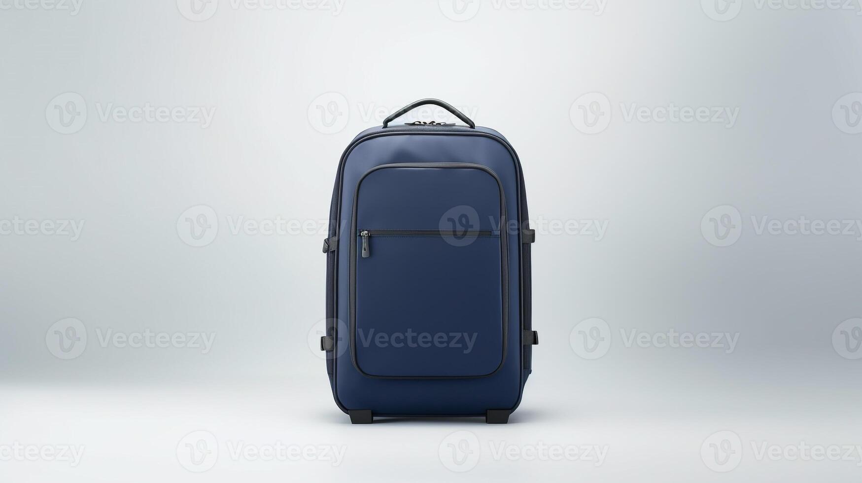 ai generiert Marine Blau rollen Rucksack Tasche isoliert auf Weiß Hintergrund mit Kopieren Raum zum Werbung. ai generiert foto