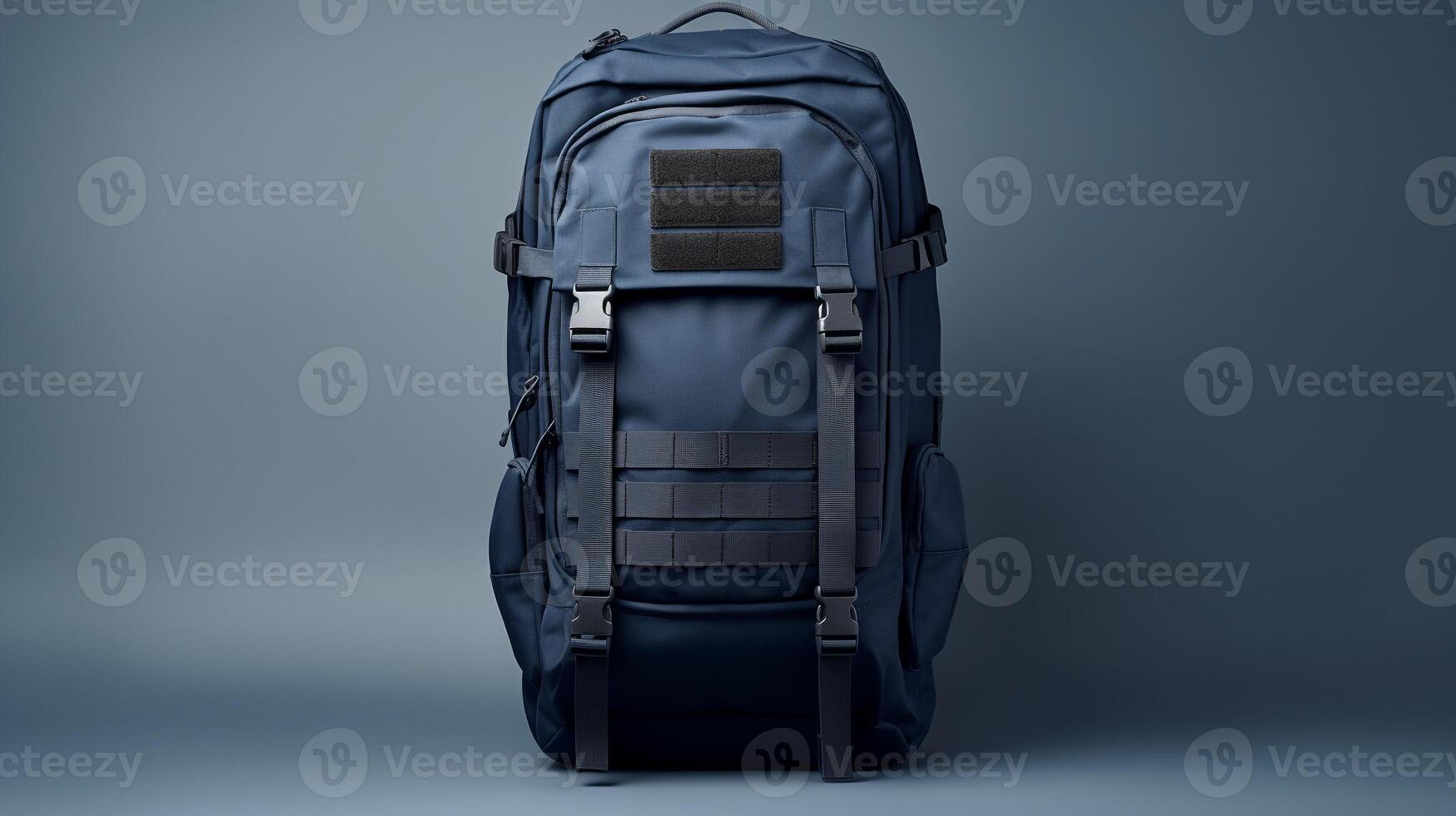 ai generiert Marine Blau taktisch Rucksack Tasche isoliert auf Weiß Hintergrund mit Kopieren Raum zum Werbung. ai generiert foto