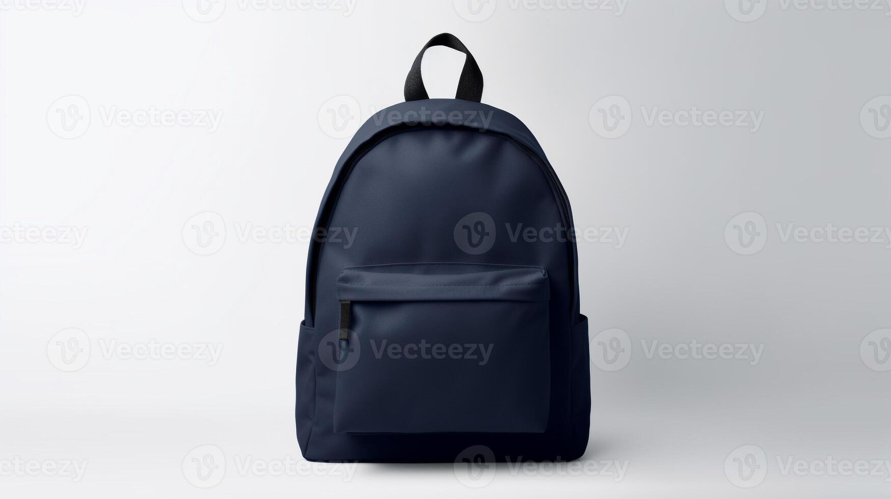 ai generiert Marine Blau Tagesrucksack Tasche isoliert auf Weiß Hintergrund mit Kopieren Raum zum Werbung. ai generiert foto