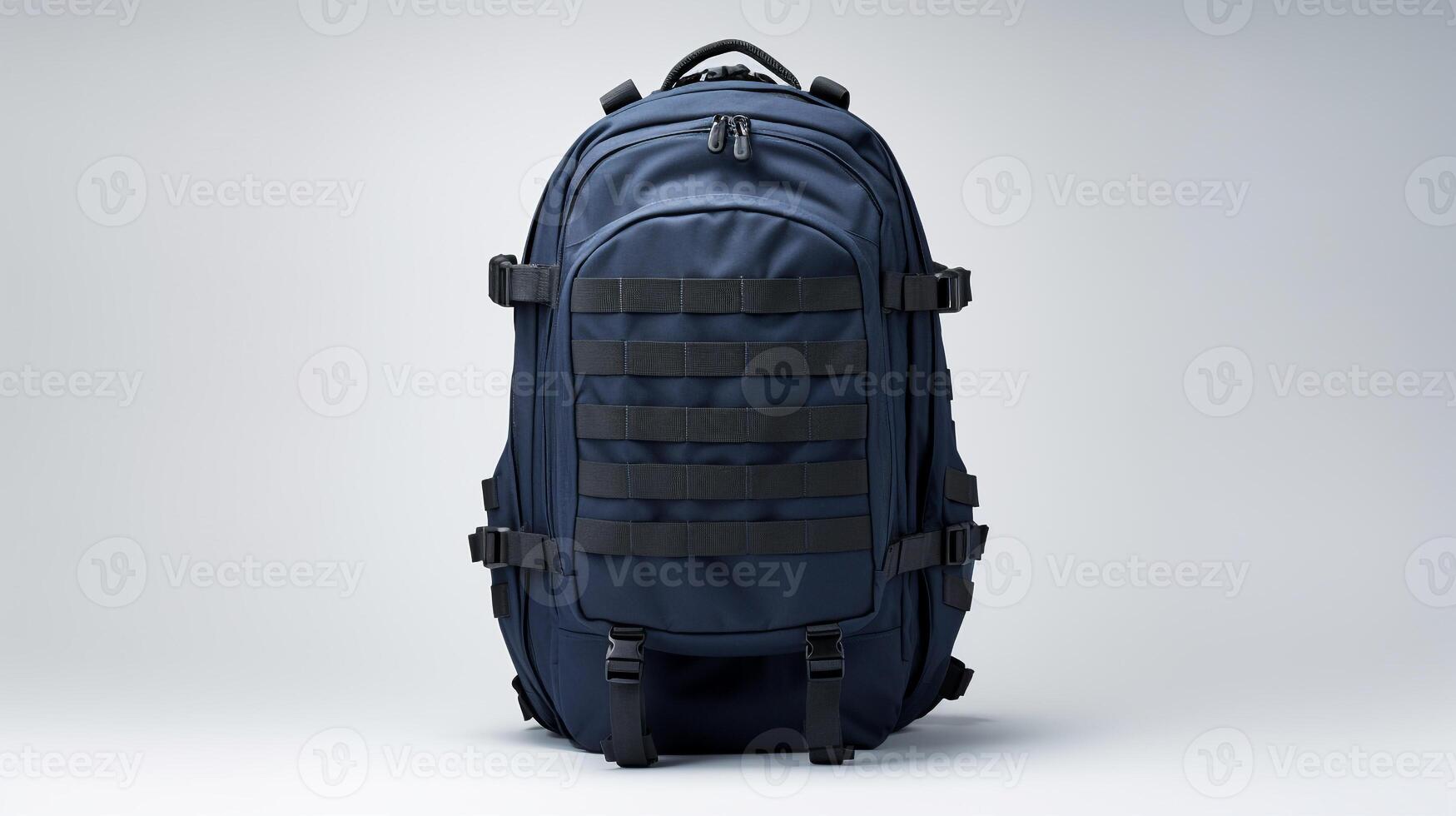 ai generiert Marine Blau taktisch Rucksack Tasche isoliert auf Weiß Hintergrund mit Kopieren Raum zum Werbung. ai generiert foto