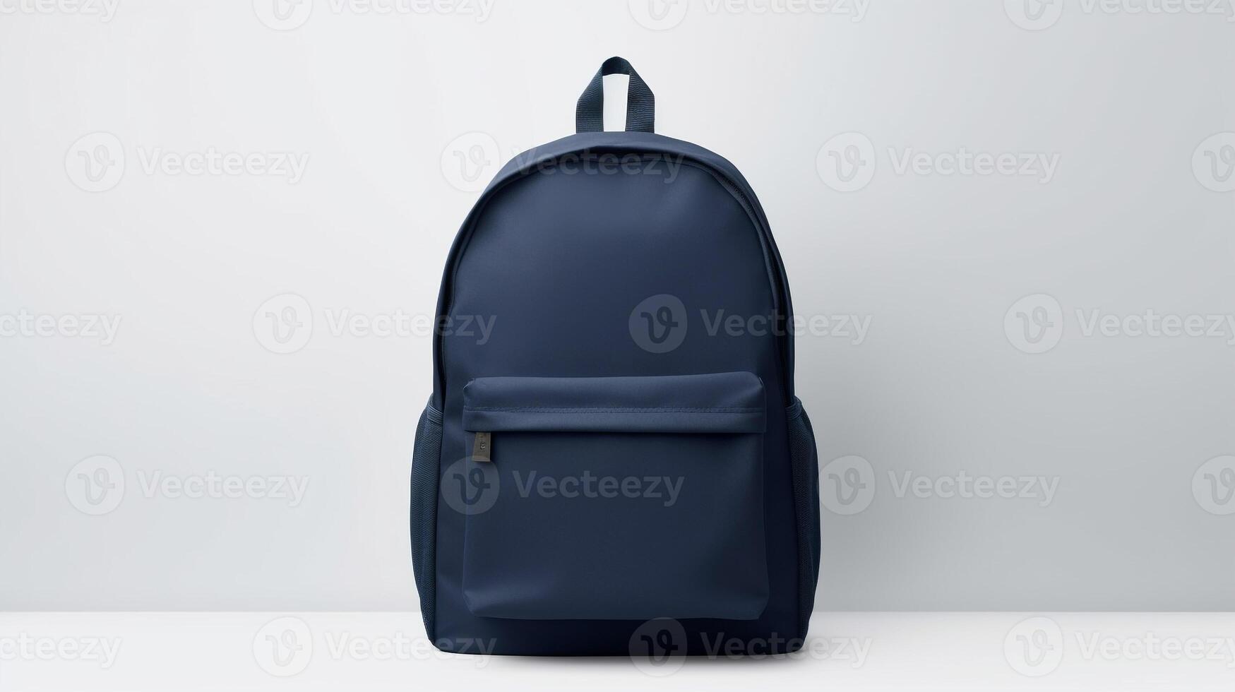ai generiert Marine Blau Schule Rucksack Tasche isoliert auf Weiß Hintergrund mit Kopieren Raum zum Werbung. ai generiert foto