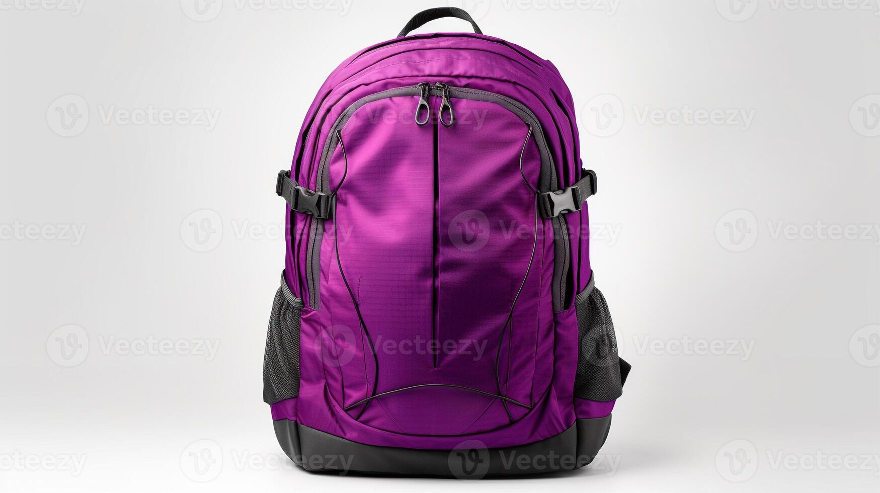 ai generiert lila Tagesrucksack Tasche isoliert auf Weiß Hintergrund mit Kopieren Raum zum Werbung. ai generiert foto