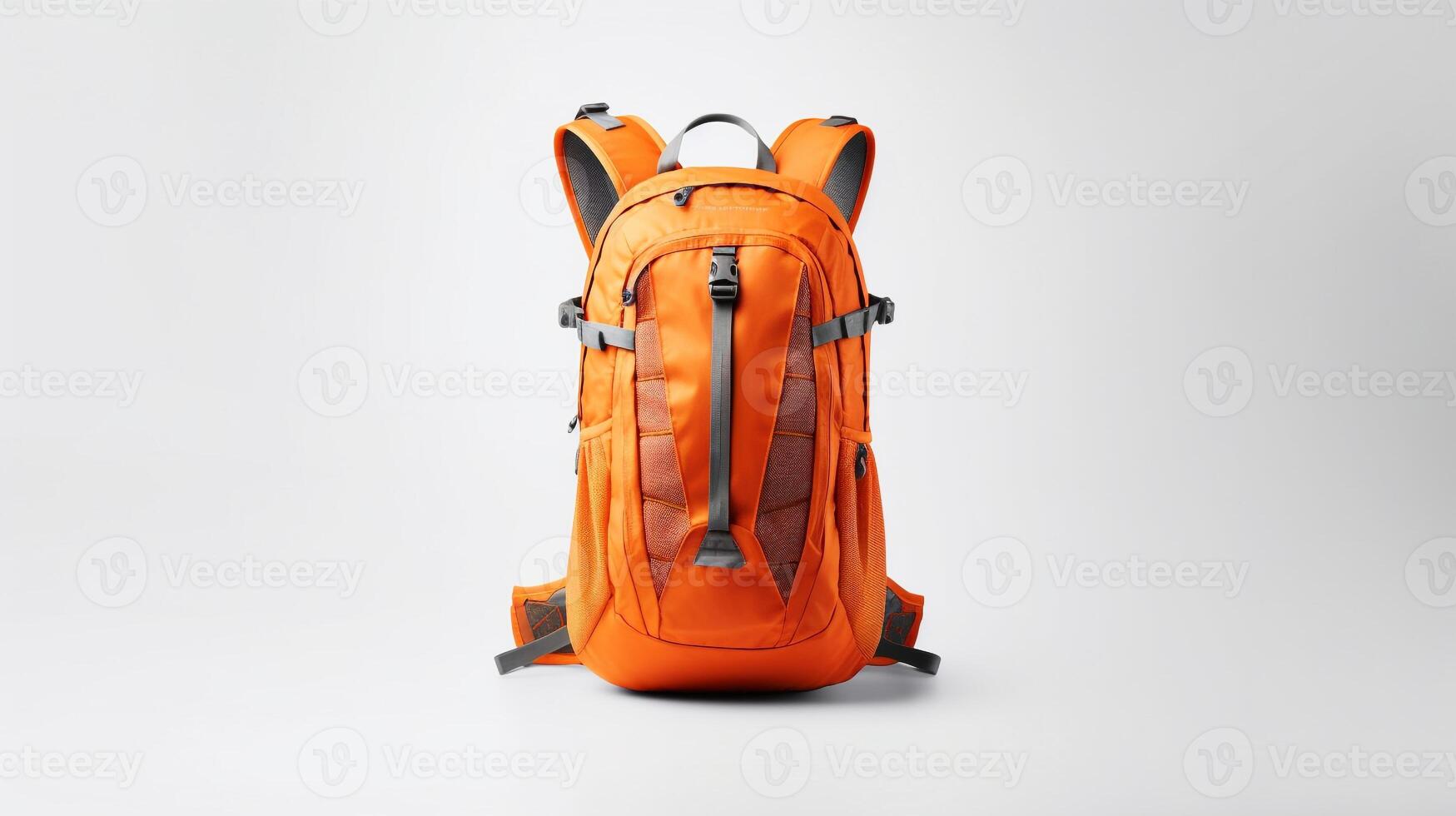 ai generiert Orange Flüssigkeitszufuhr Rucksack Tasche isoliert auf Weiß Hintergrund mit Kopieren Raum zum Werbung. ai generiert foto