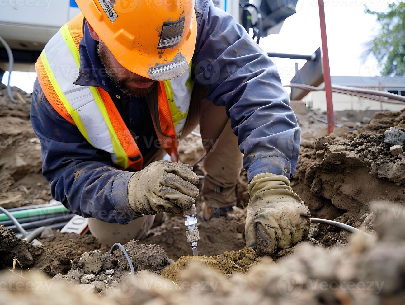 ai generiert geotechnisch Ingenieur Analysieren Boden Proben foto