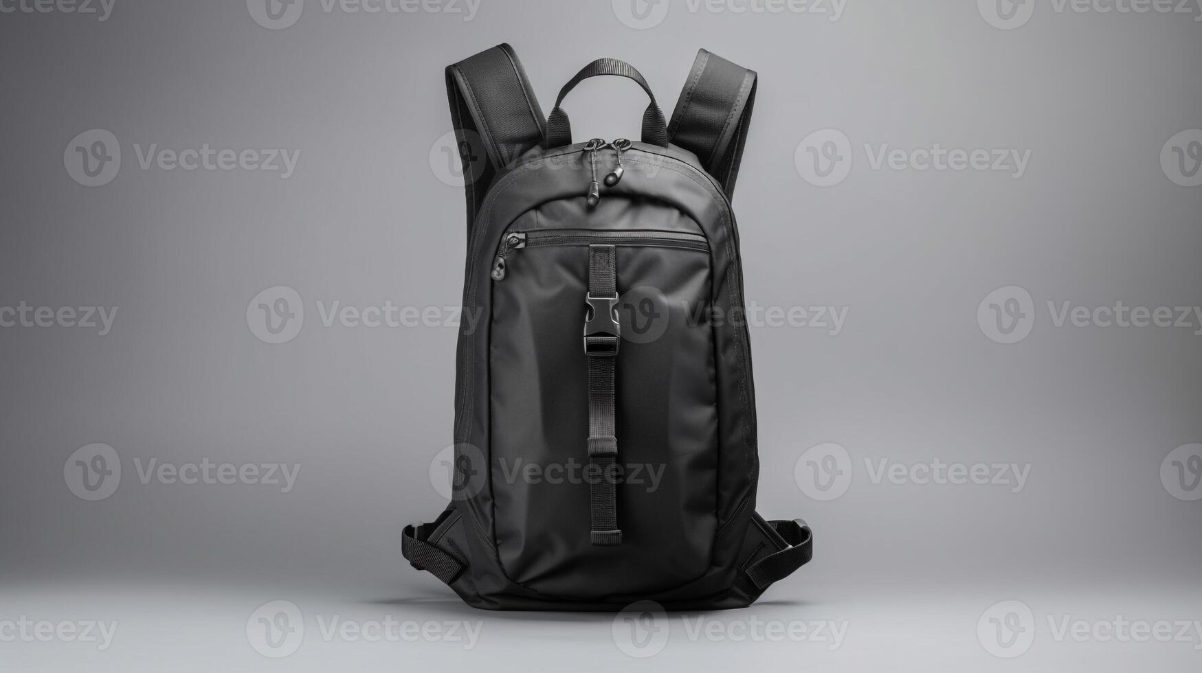 ai generiert schwarz Flüssigkeitszufuhr Rucksack Tasche isoliert auf Weiß Hintergrund mit Kopieren Raum zum Werbung. ai generiert foto