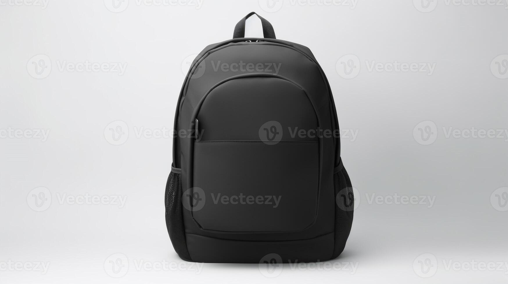 ai generiert schwarz Schule Rucksack Tasche isoliert auf Weiß Hintergrund mit Kopieren Raum zum Werbung. ai generiert foto