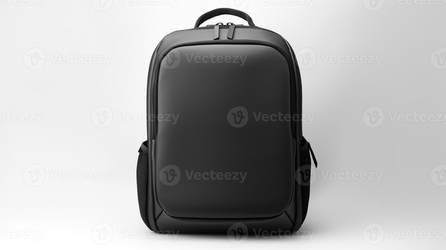 ai generiert schwarz Reise Rucksack Tasche isoliert auf Weiß Hintergrund mit Kopieren Raum zum Werbung. ai generiert foto