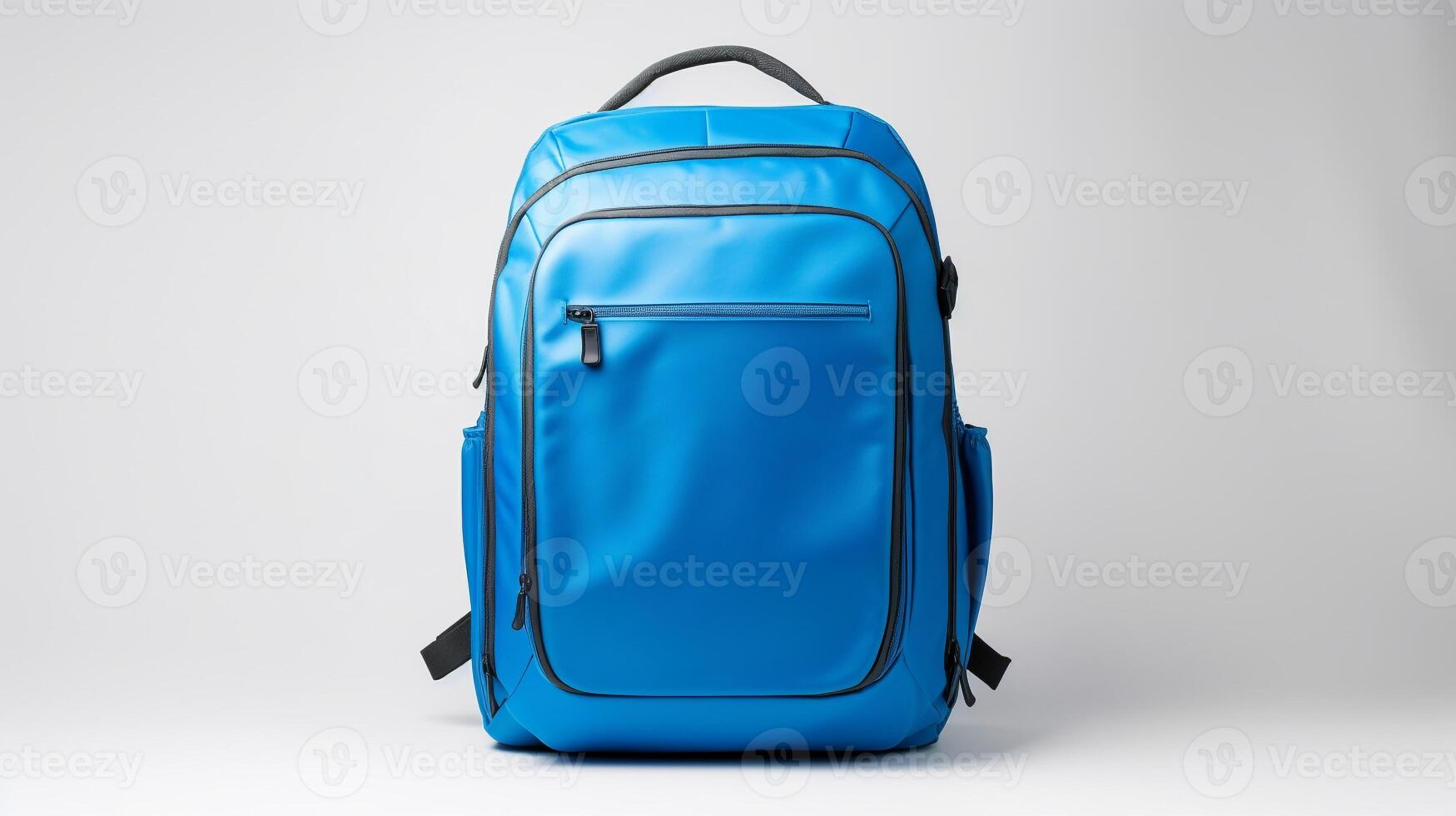 ai generiert Blau rollen Rucksack Tasche isoliert auf Weiß Hintergrund mit Kopieren Raum zum Werbung. ai generiert foto