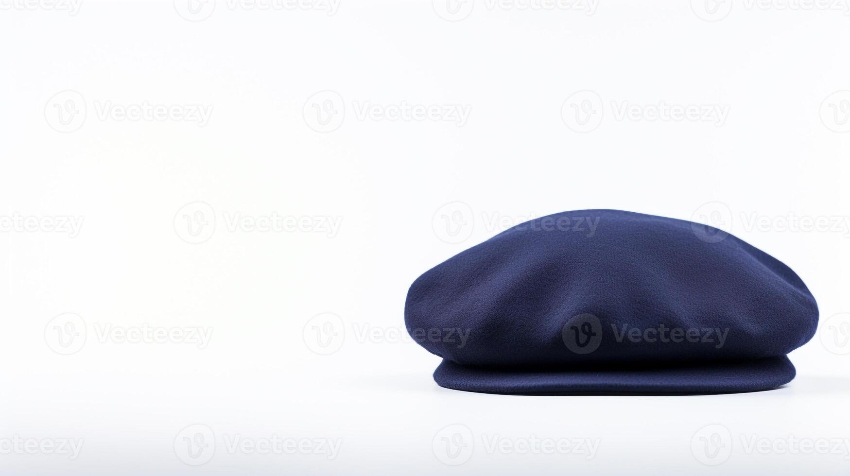 ai generiert Foto von Marine Blau Baskenmütze Hut isoliert auf Weiß Hintergrund. ai generiert