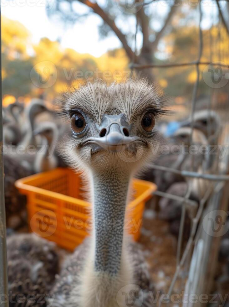 ai generiert Strauße im das Voliere. Strauß ist flugunfähig Vogel einheimisch. foto