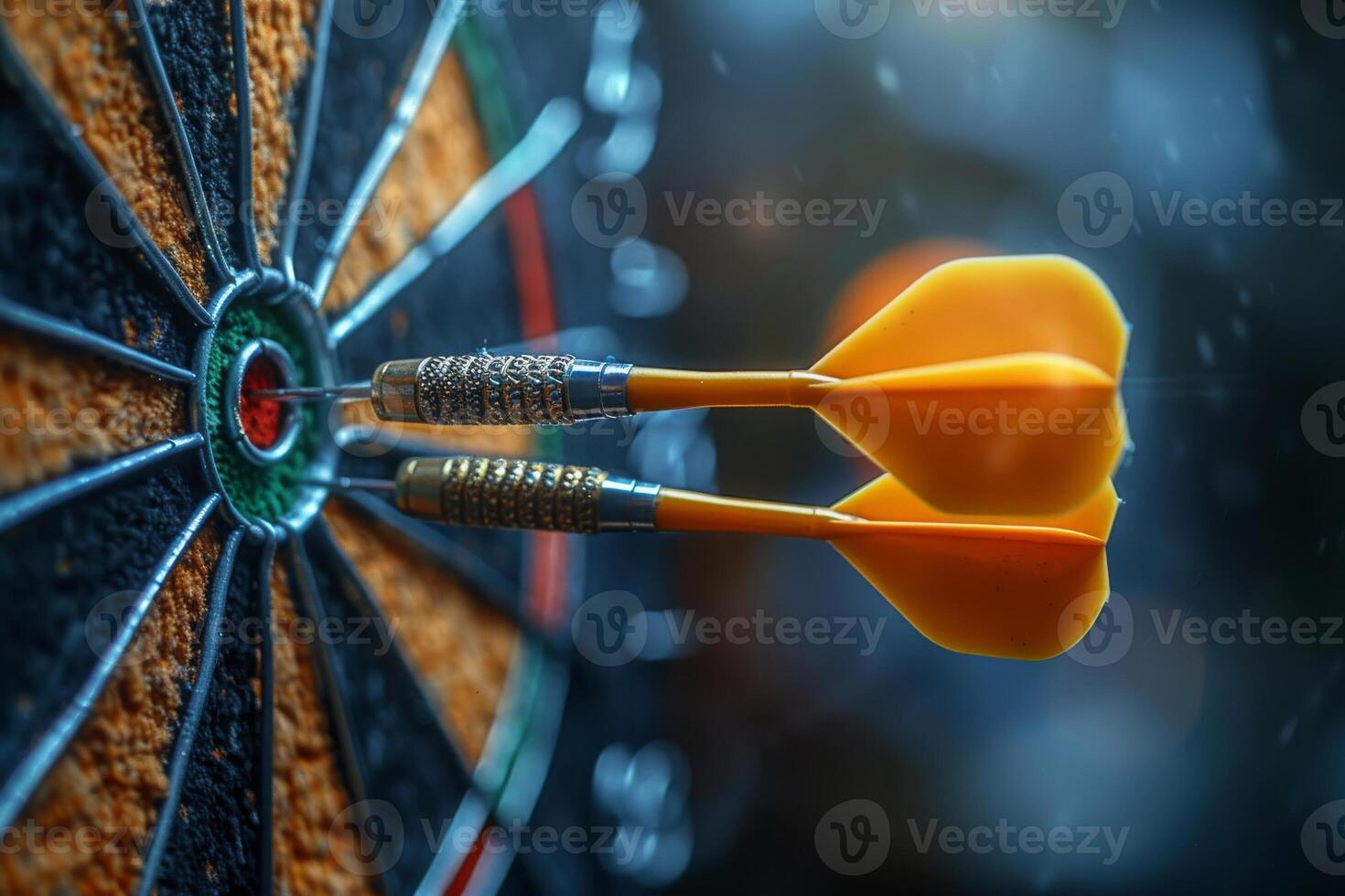 ai generiert Darts Schlagen das bullseye auf Dartscheibe foto