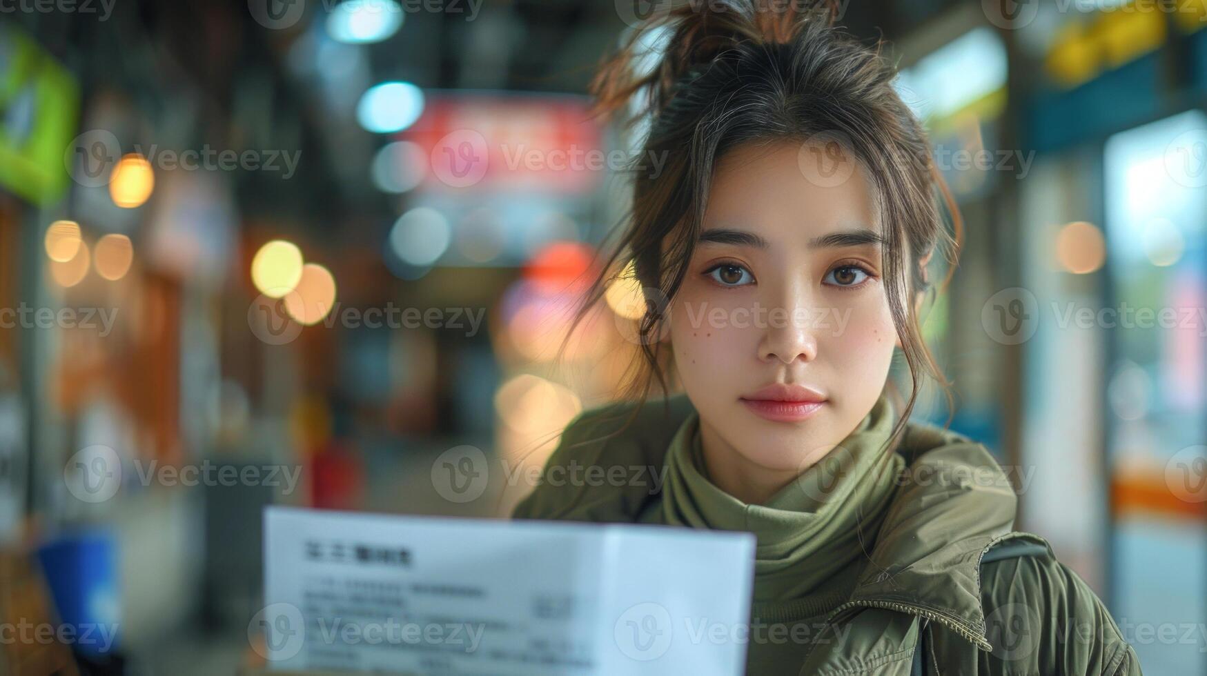 ai generiert jung asiatisch Frau halten ein Abstimmung beim ein Polling Bahnhof. weiblich Wähler mit ein Abstimmung Papier bereit zu Abstimmung. Konzept von Demokratie, Wahlen, staatsbürgerlich Pflicht, Diversität, Politik. foto