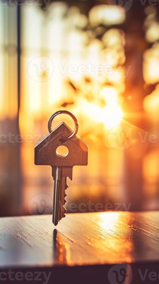 ai generiert Schlüssel auf ein Licht verschwommen Bokeh Hintergrund. Konzept von Kauf ein Haus, Neu Zuhause Feier, echt Anwesen, und Wohn Investition foto