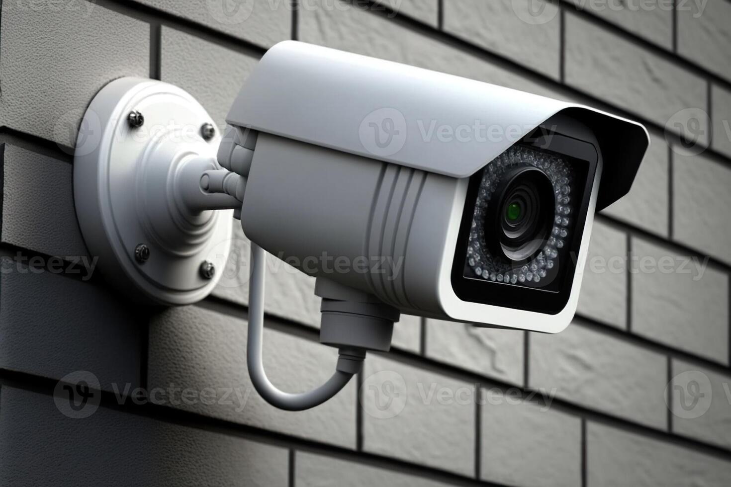 ai generiert cctv Überwachung Sicherheit Kamera Ausrüstung im ein Turm Zuhause und Haus Gebäude montiert auf ein grau Mauer zum draußen Sicherheit System foto