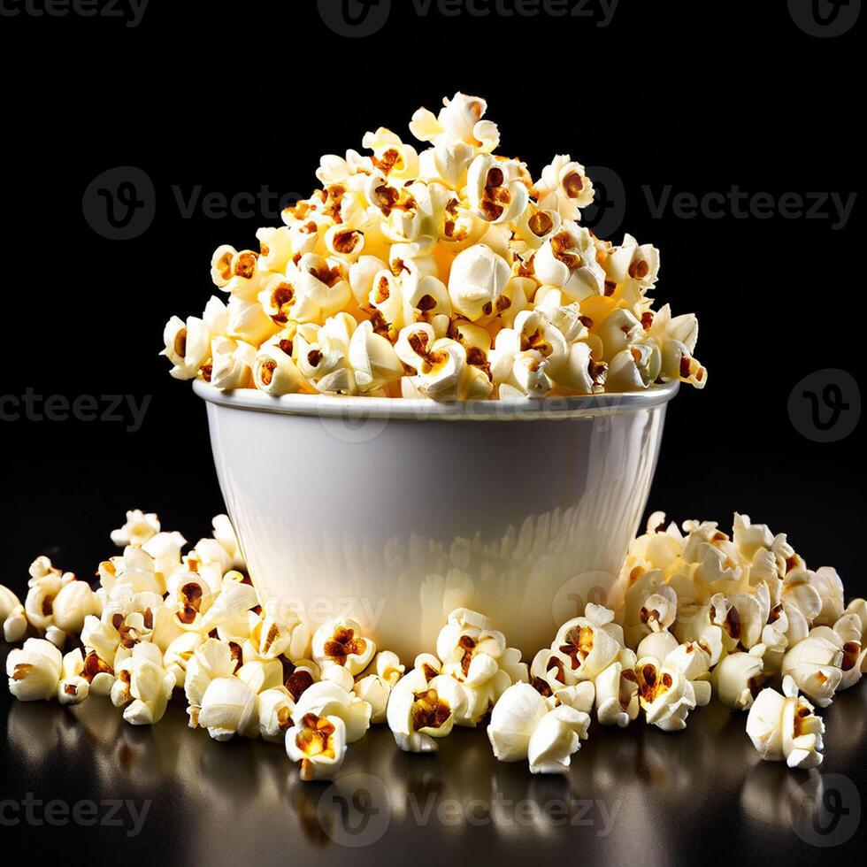 ai generiert Papier Tasse frisch Popcorn auf Weiß Hintergrund foto