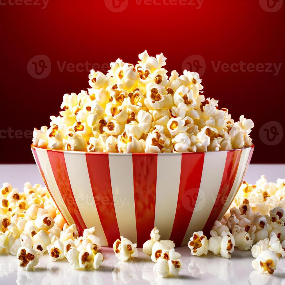 ai generiert Papier Tasse frisch Popcorn auf Weiß Hintergrund foto