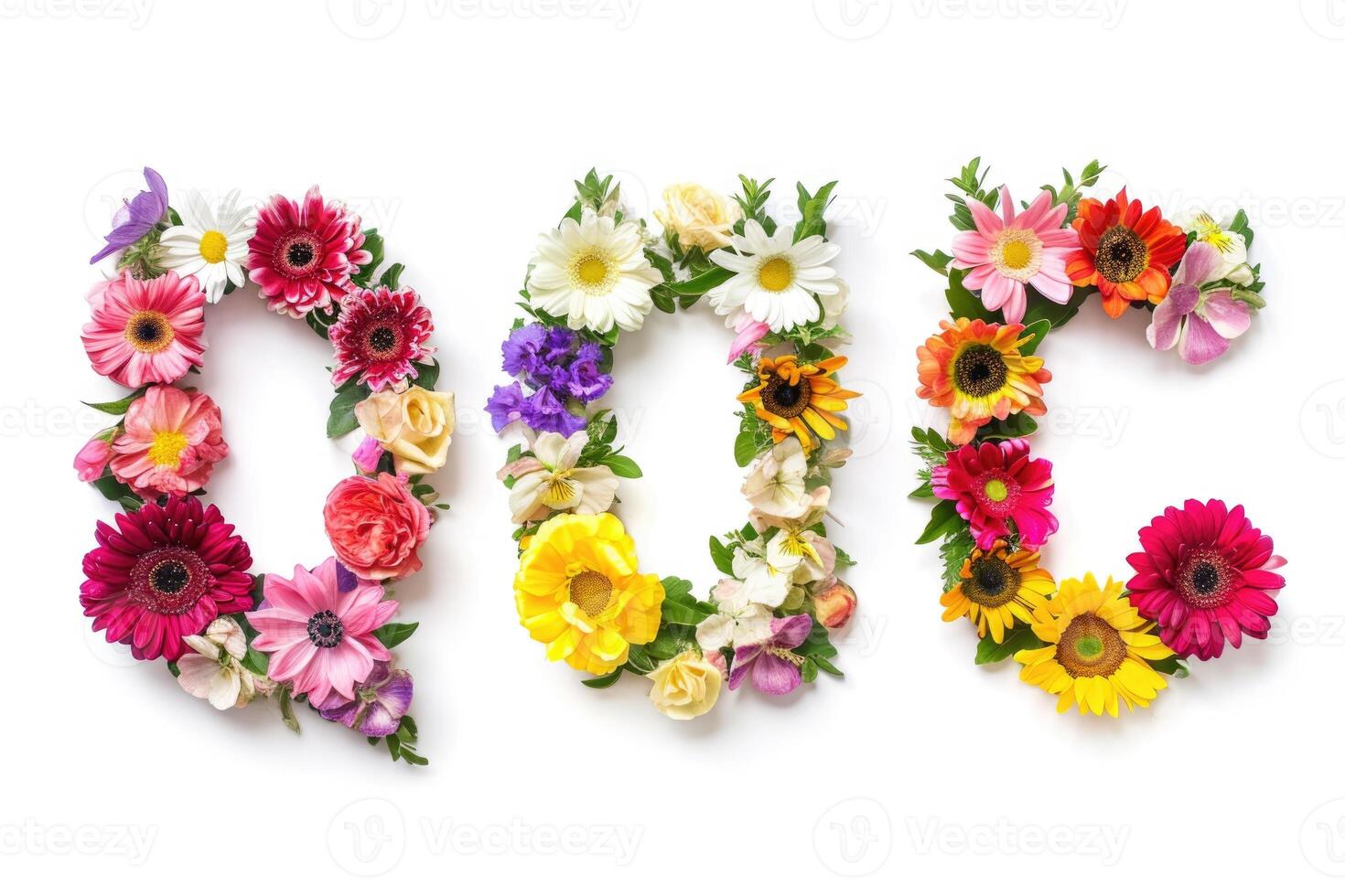 ai generiert echt Blume Schriftart Sammlung zum einzigartig Frühling und Sommer- Dekoration. foto