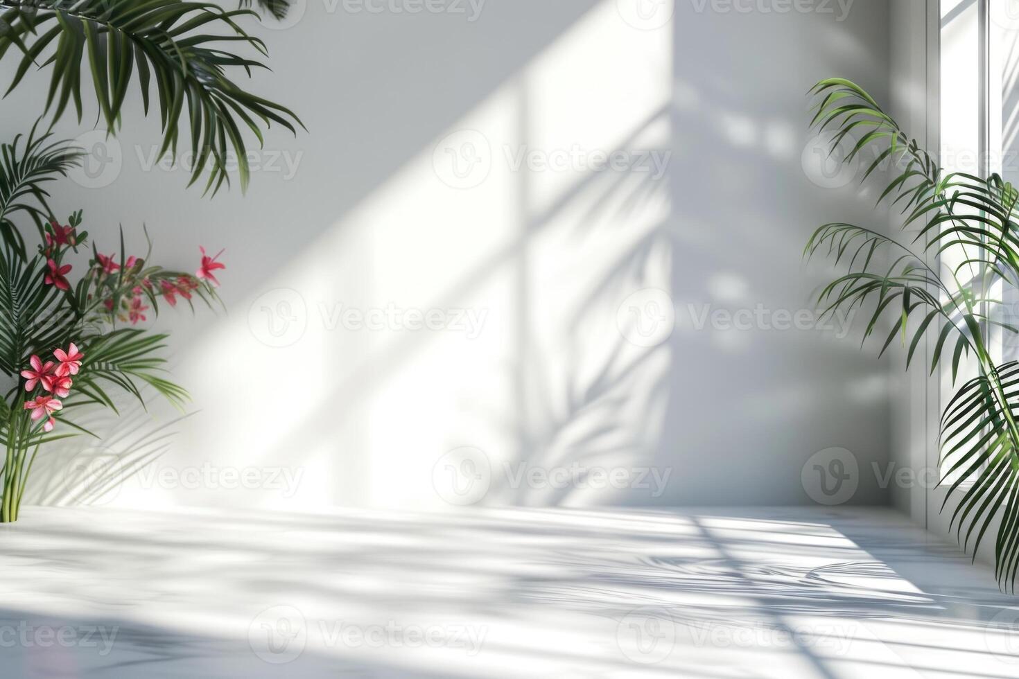 ai generiert abstrakt Weiß Studio Hintergrund mit Fenster Schatten und Kopieren Raum. foto