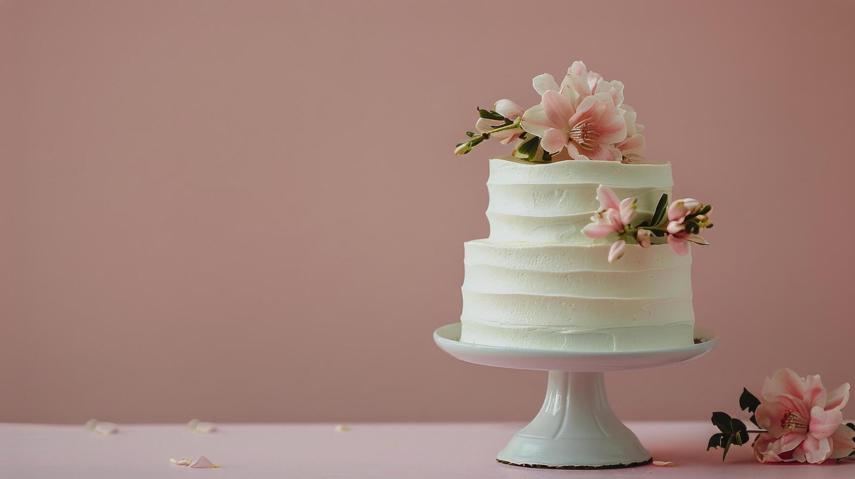 ai generiert drei abgestuft Kuchen mit Blumen foto