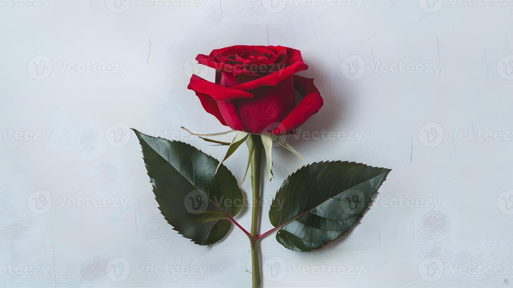 ai generiert isoliert Single rot Rose Blume und Blatt auf Weiß Hintergrund foto