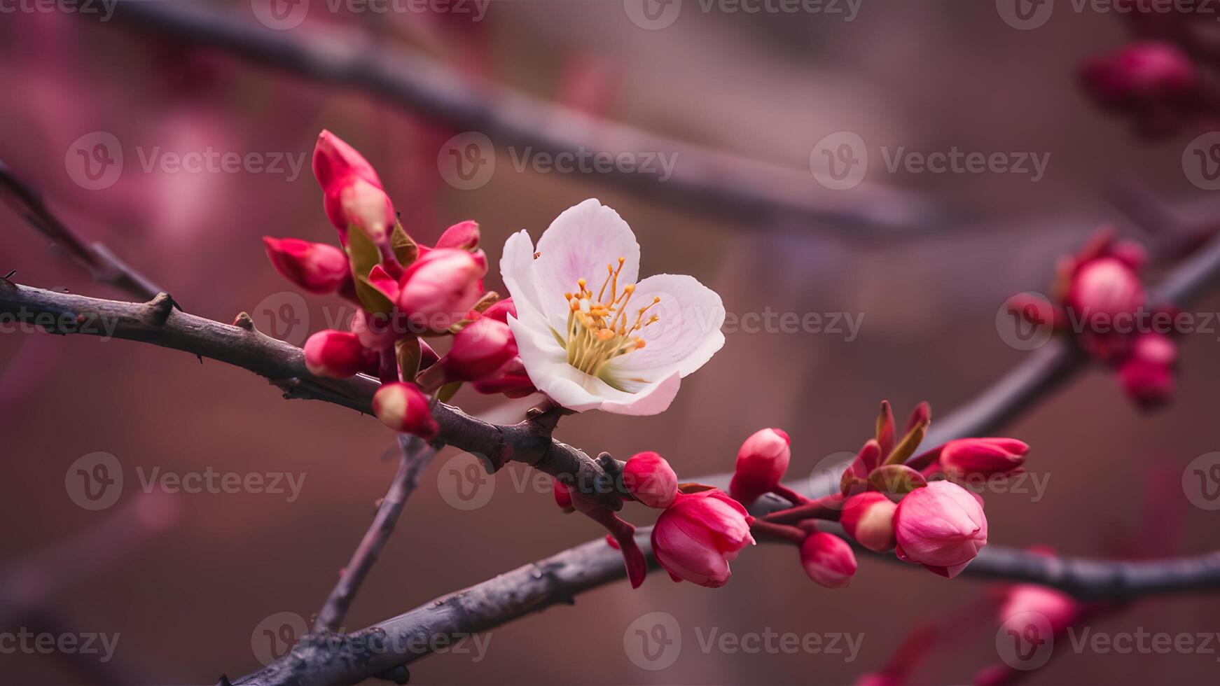 ai generiert sanft Hintergrund mit Rosa Knospen beinhaltet einer groß einstellen foto