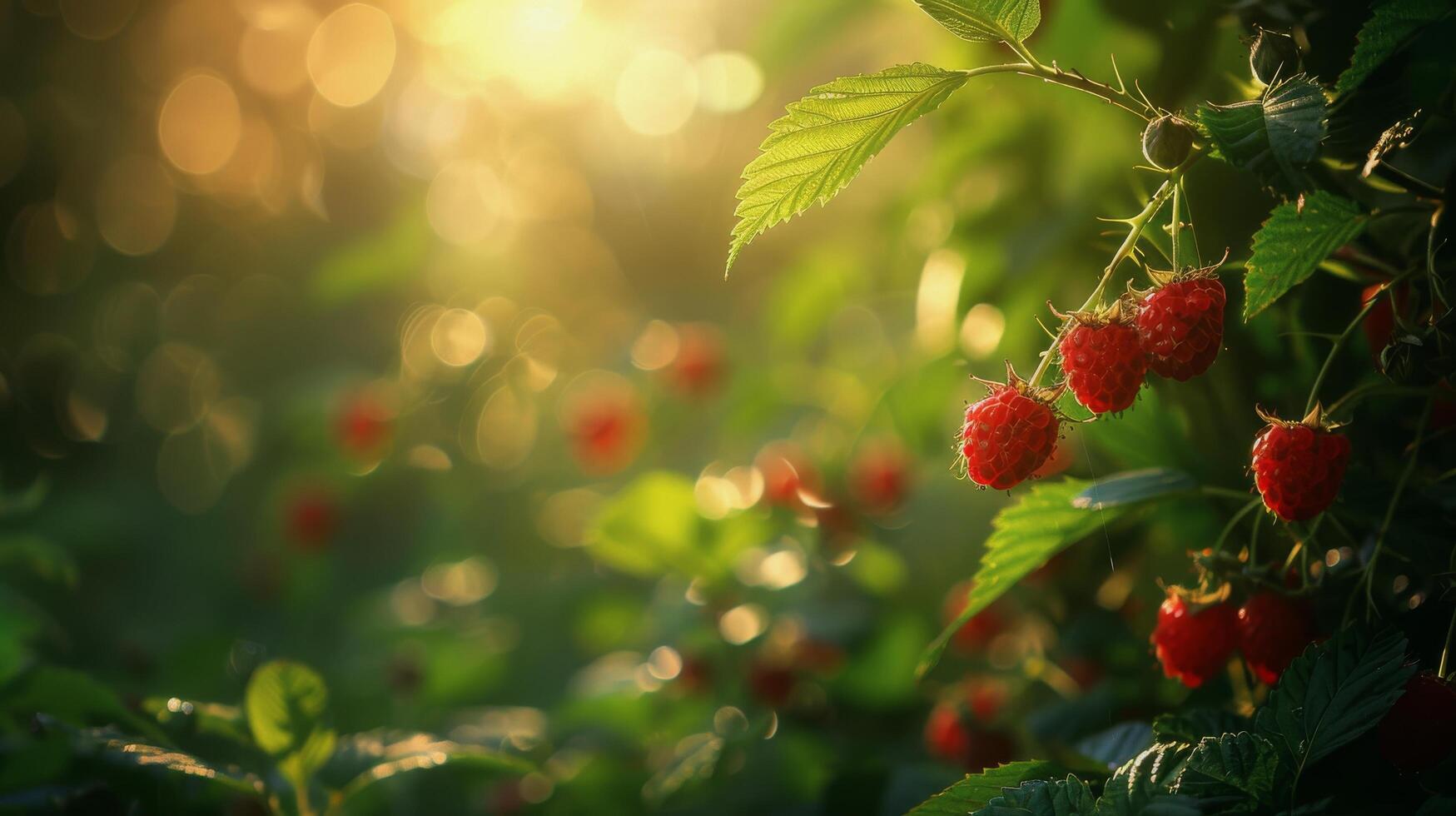 ai generiert Cluster von rot Beeren auf laubabwerfend Busch foto