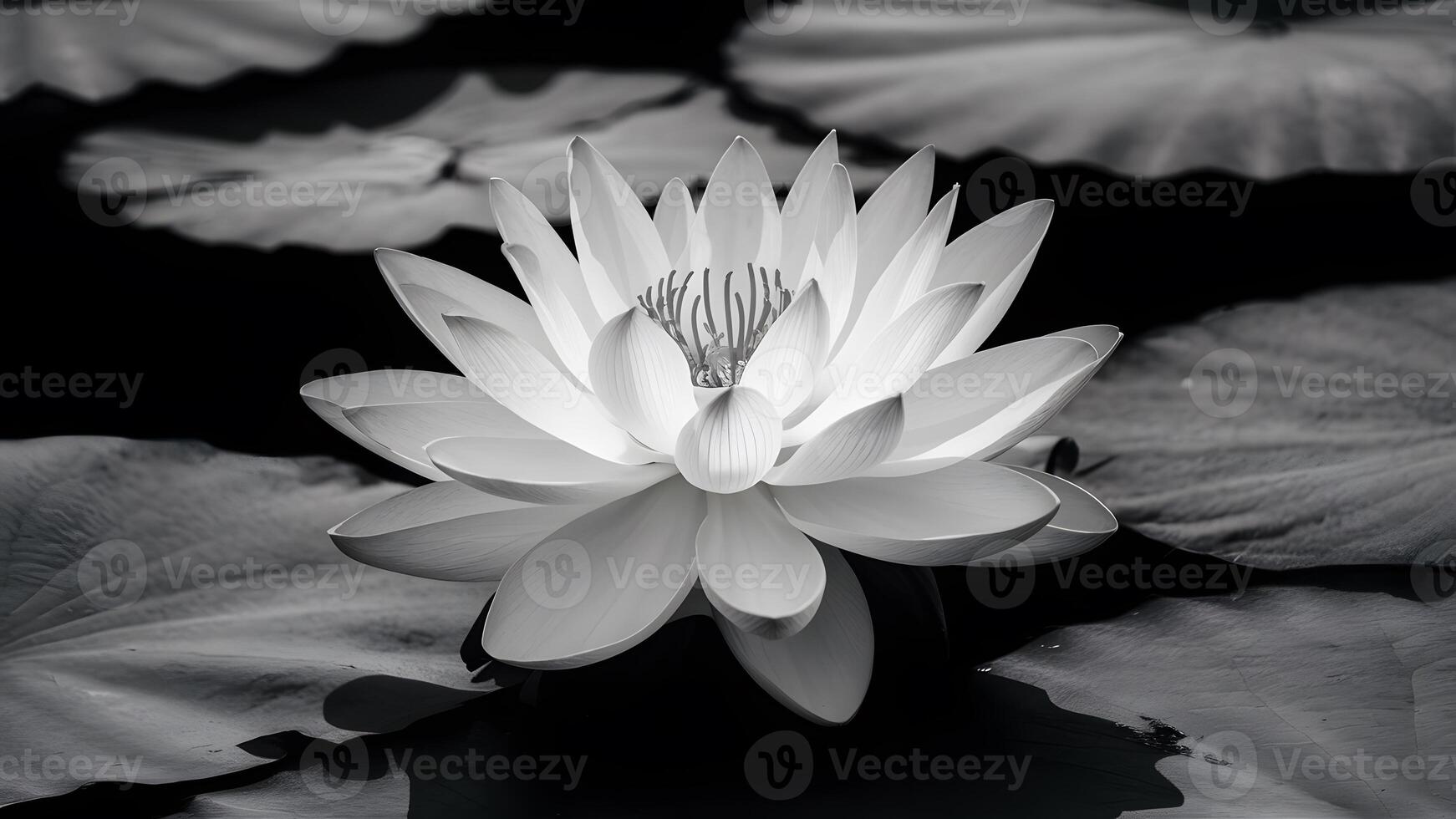 ai generiert Erfassung isoliert Lotus Blume im auffällig schwarz und Weiß Kontrast foto