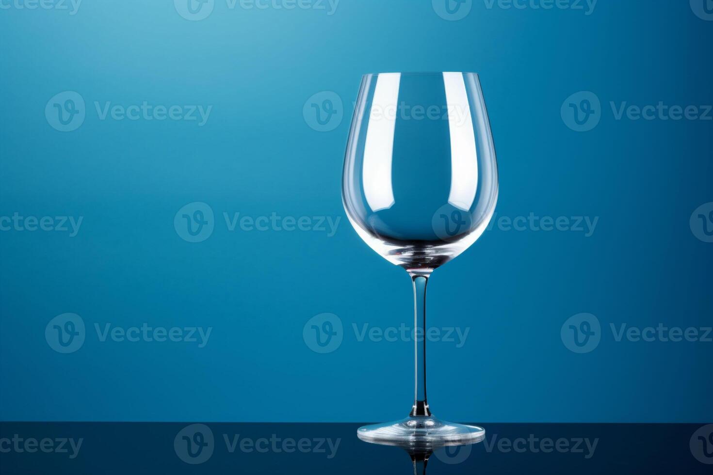 ai generiert ein Single isoliert Wein Glas auf ein Blau Oberfläche und Hintergrund. Kopieren Raum. foto