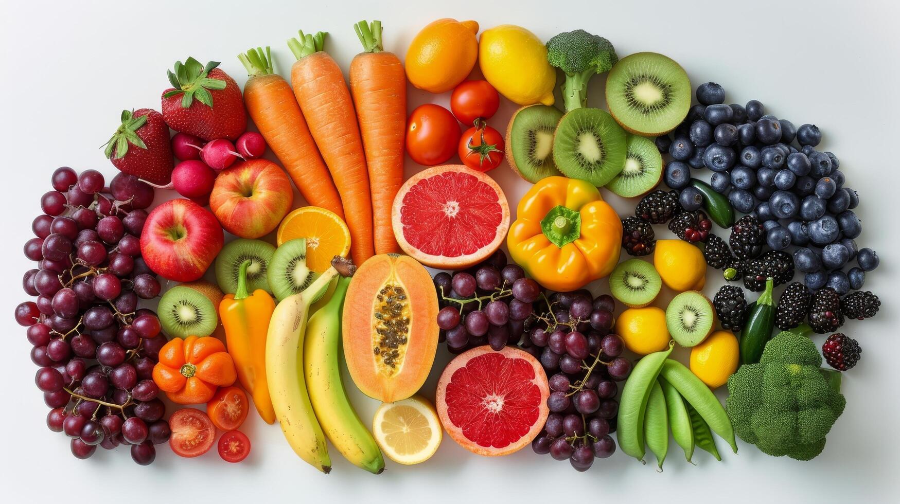ai generiert Regenbogen von Früchte und Gemüse foto