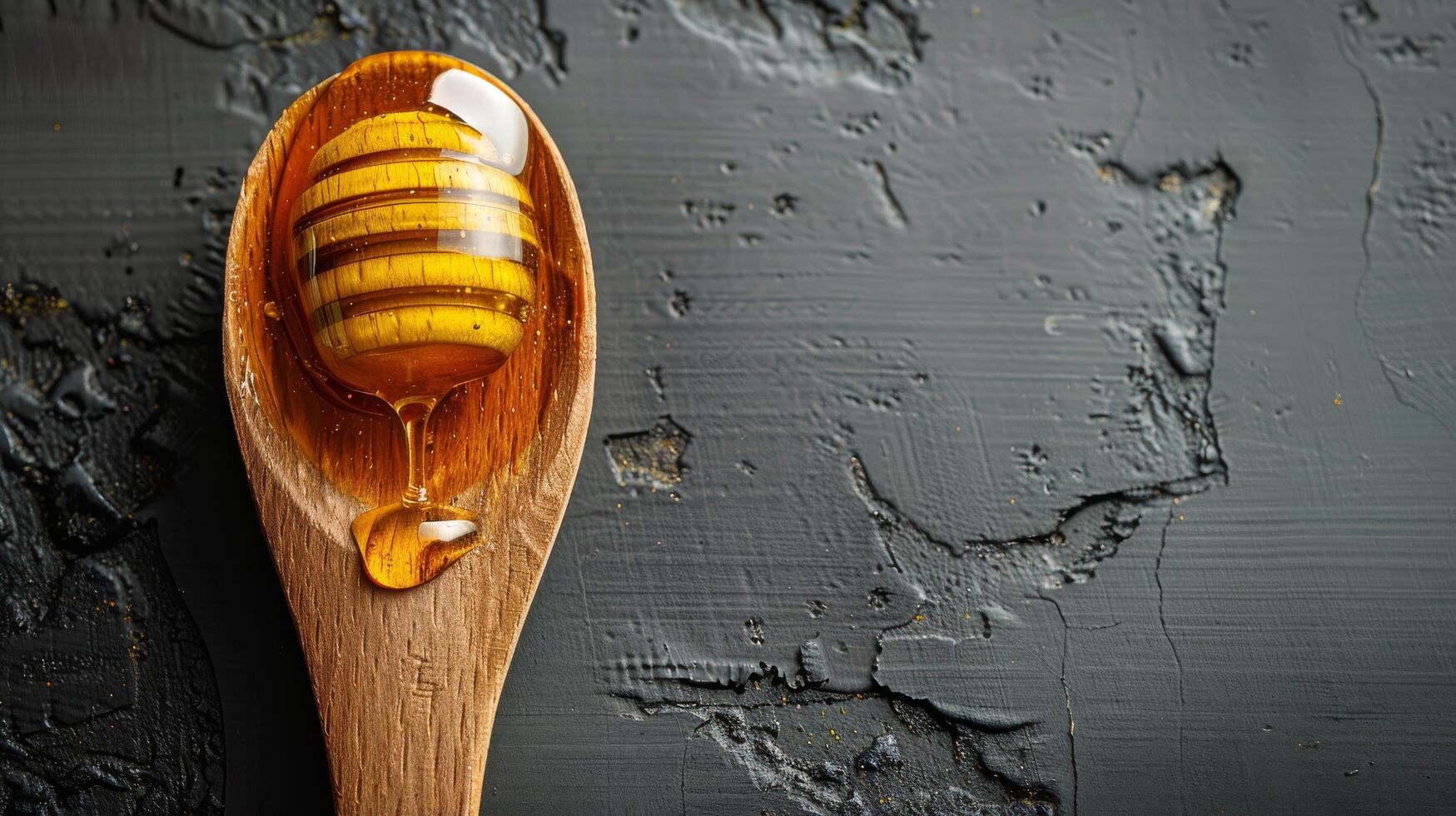 ai generiert hölzern Löffel gefüllt mit Honig auf Tabelle foto