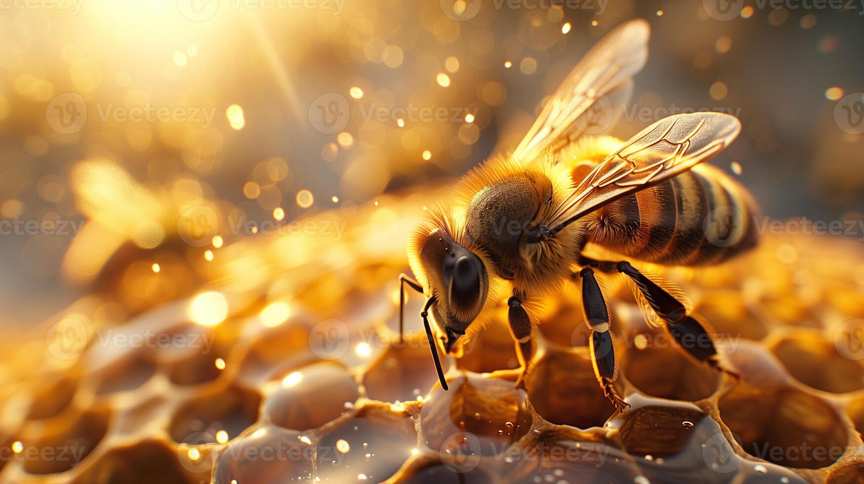 ai generiert Bienen auf Bienenwabe Hintergrund foto