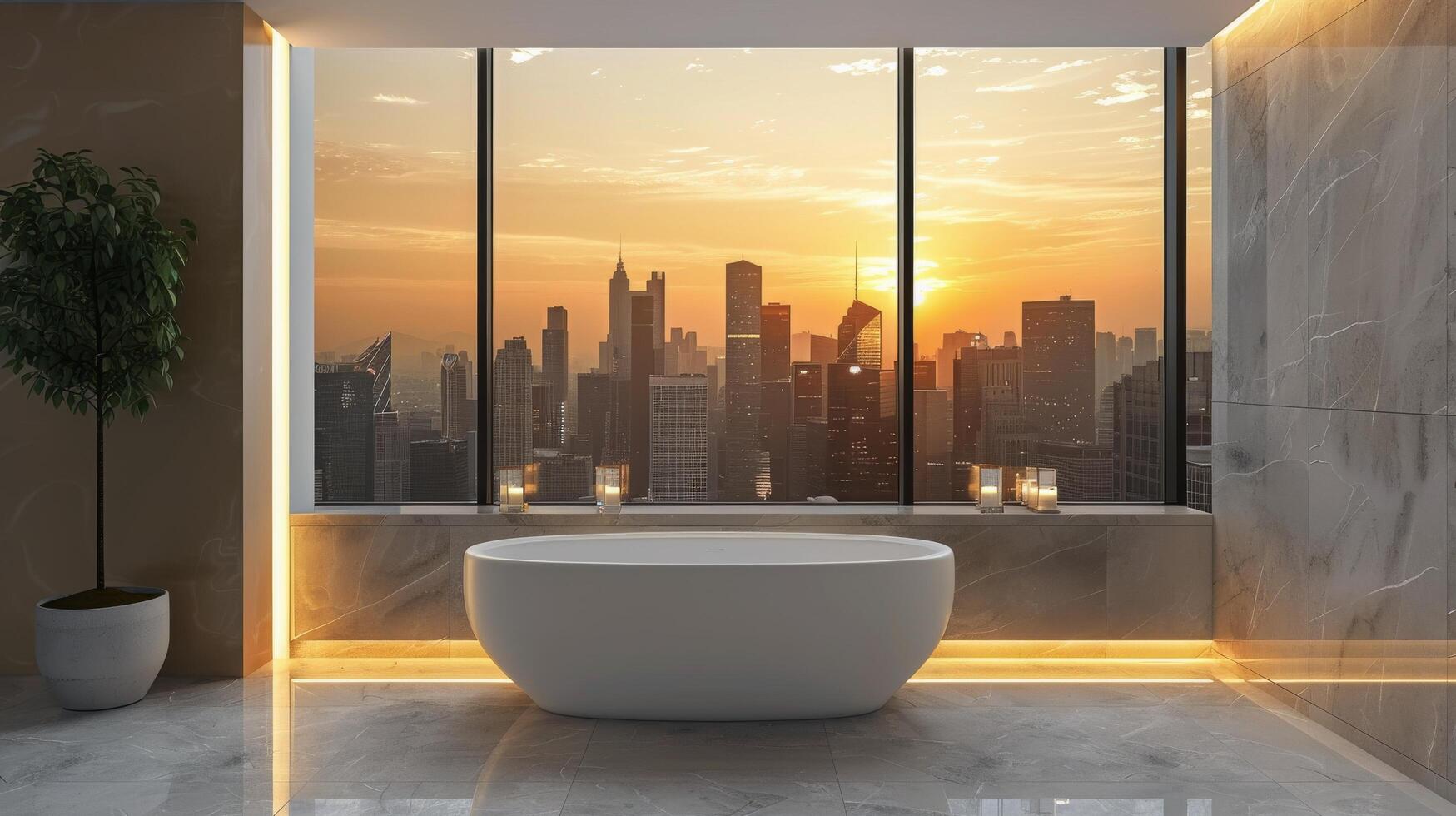 ai generiert geräumig Badezimmer mit zentral Badewanne foto