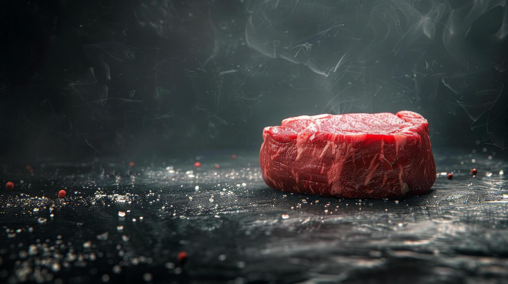 ai generiert roh Fleisch auf schwarz Oberfläche foto