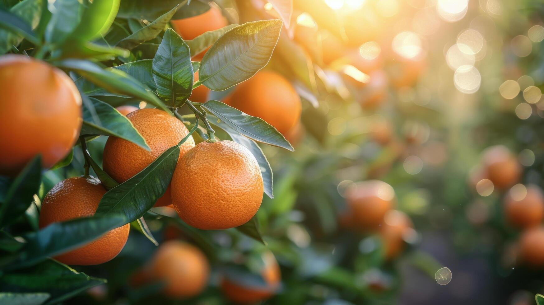 ai generiert Cluster von Orangen hängend von Baum foto