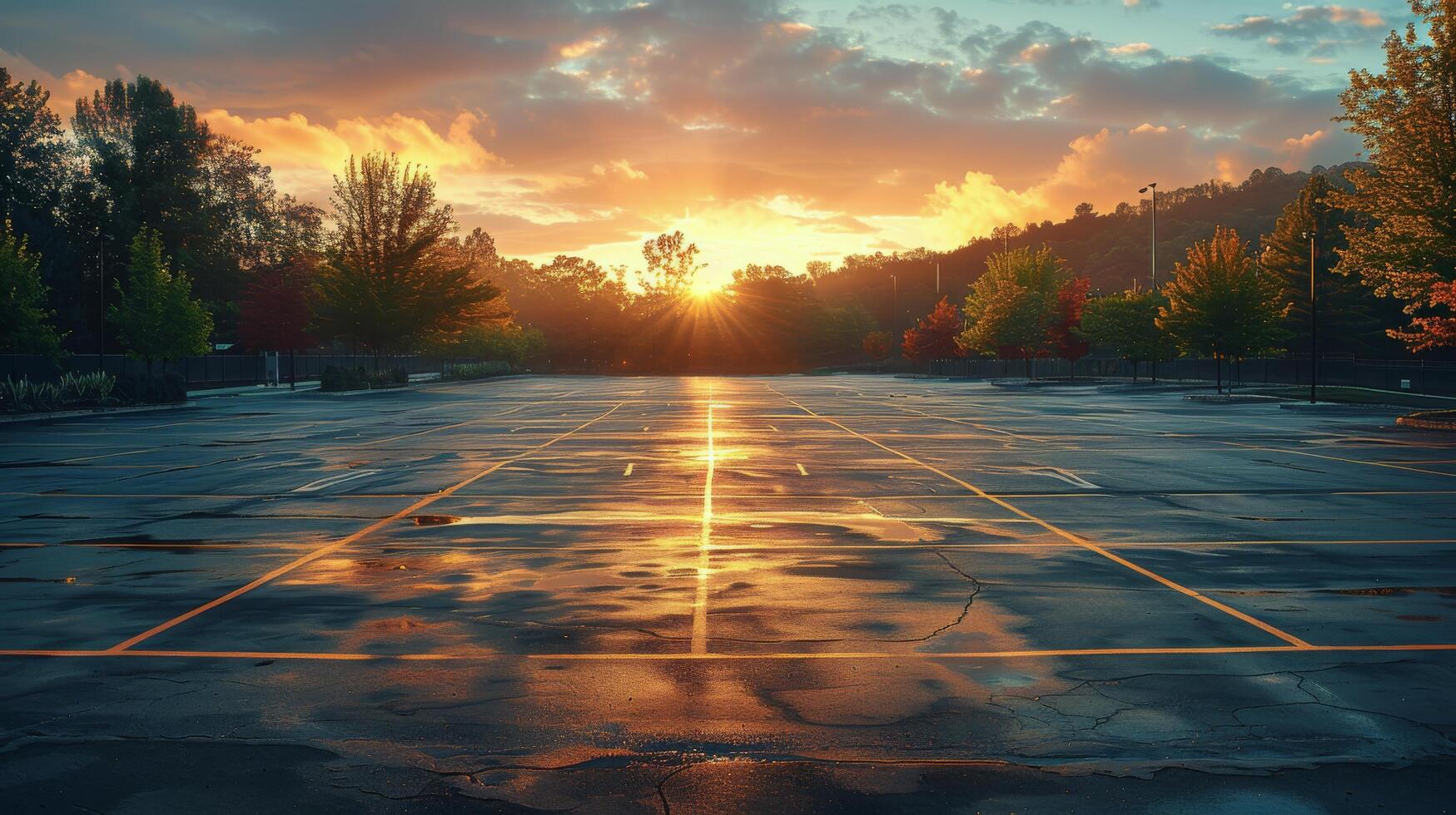 ai generiert Sonne Rahmen Über leeren Parkplatz Menge foto