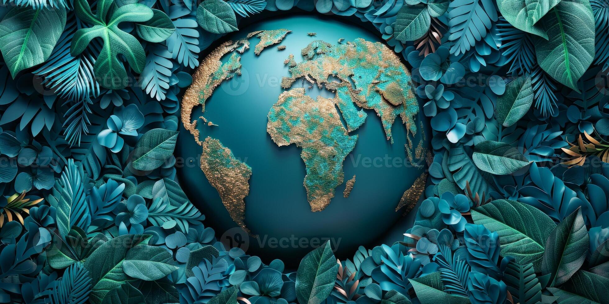 ai generiert Erde Globus umgeben durch üppig tropisch Blätter Umwelt Erhaltung Konzept foto