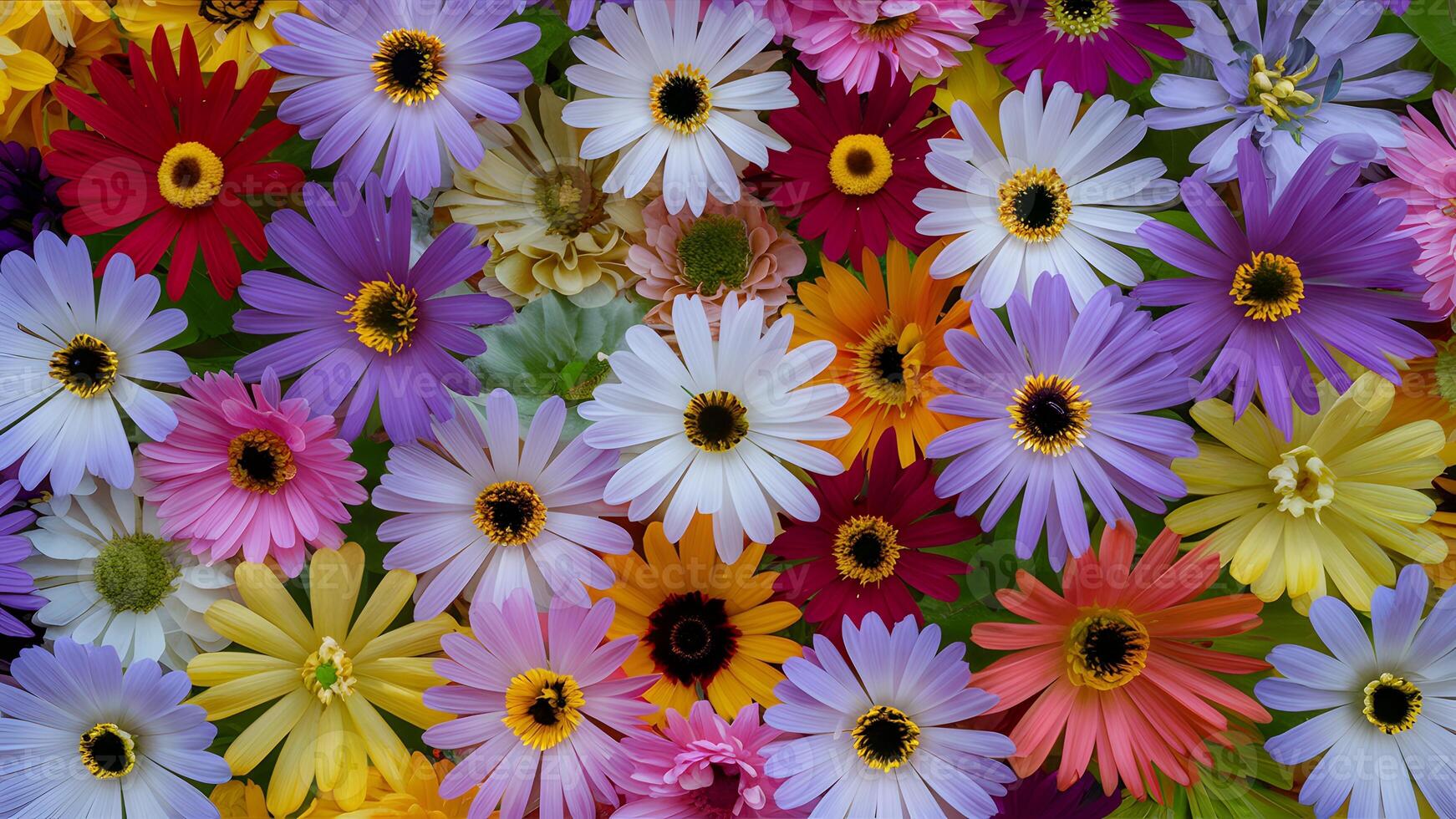 ai generiert bunt Blume Hintergrund mit mischen von Sommer- Blumen, Nahansicht foto