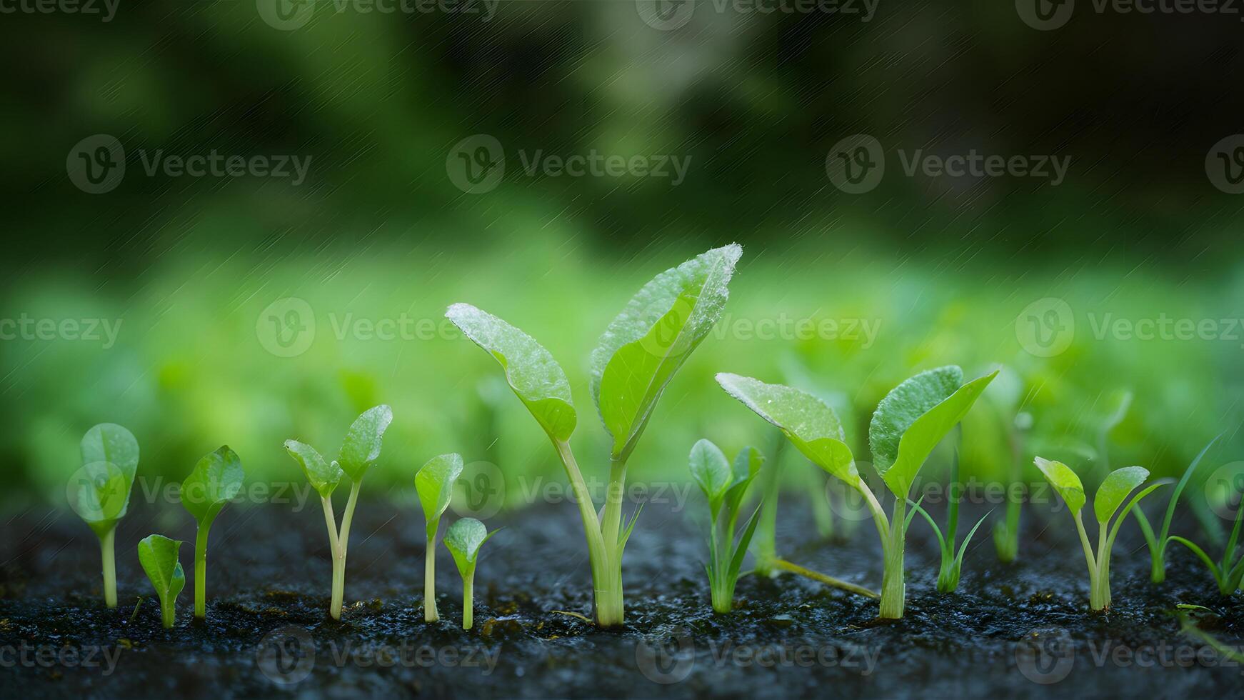 ai generiert Makro abstrakt Hintergrund von Naturen klein Pflanzen unter Regen foto