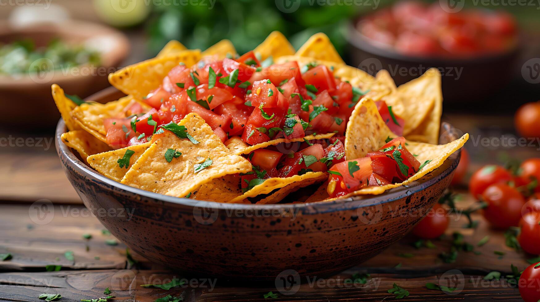 ai generiert frisch lecker Essen Nachos auf ein hölzern Tabelle schließen oben Aussicht foto