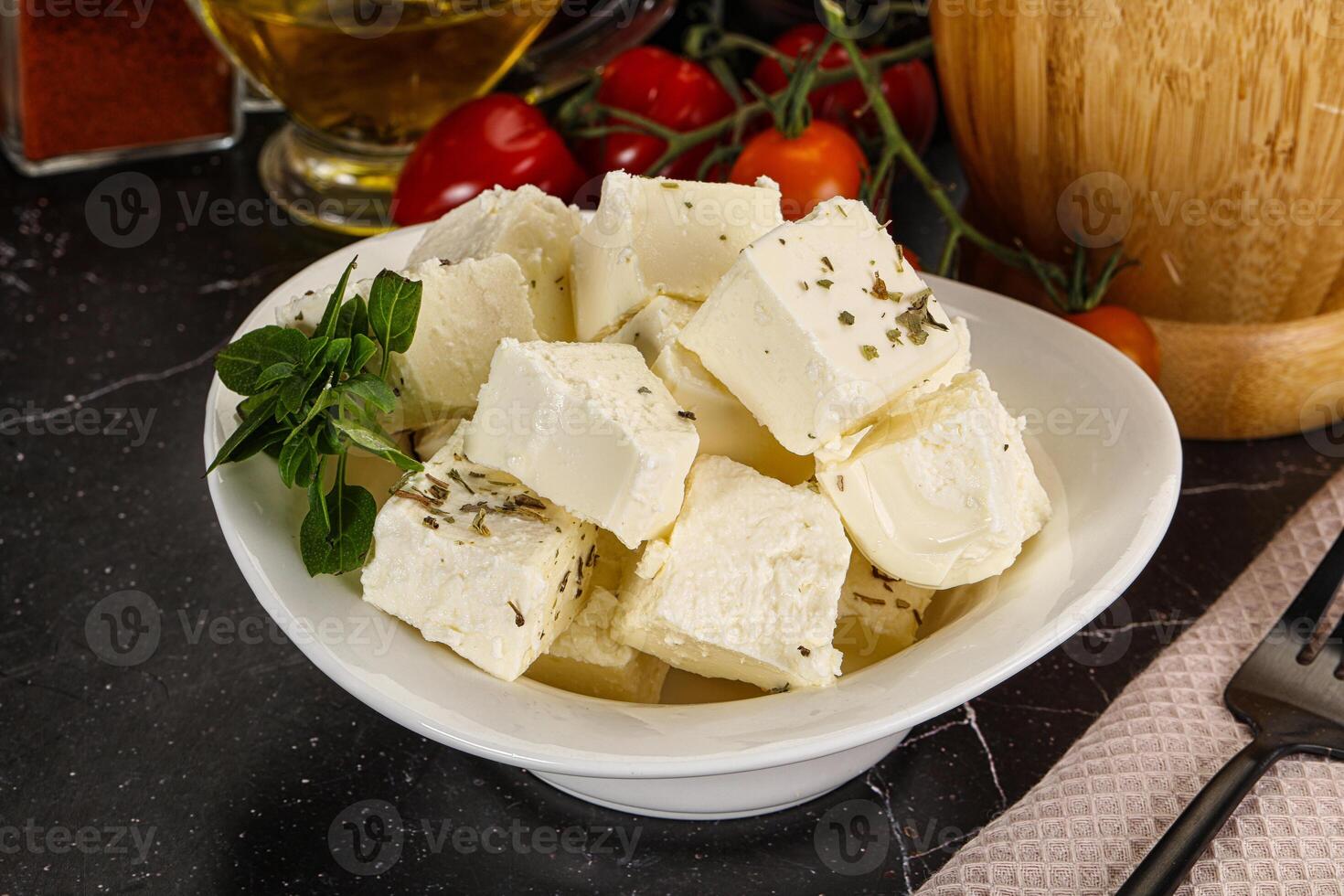 griechisch traditionell Feta Käse Würfel foto
