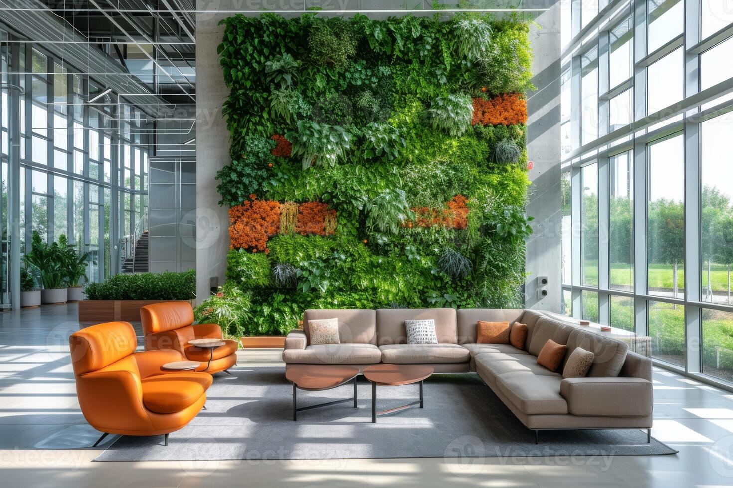 ai generiert ein biophil Büro Komplex wo Natur inspiriert Design Elemente foto